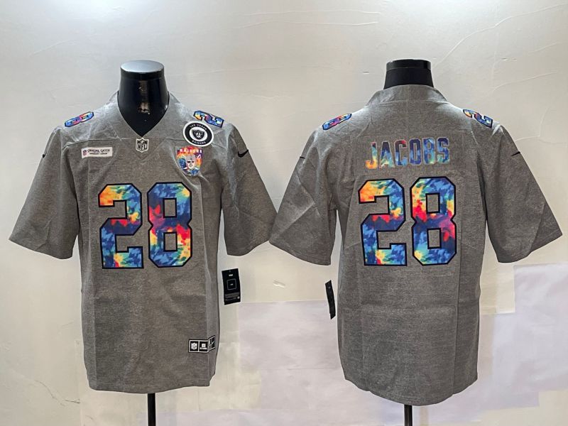 Men Oakland Raiders #28 Jacobs Grey Throwback Rainbow 2024 Nike Limited NFL Jersey style 2